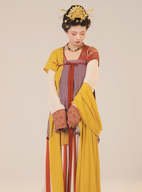 谜阿凰【暮山八破腰裙】原创唐制半臂唐褙子夏季汉服套装女