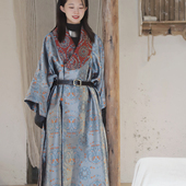 谜阿凰对鸟团窠纹锦袍唐制披袄黑茶打底衫 新中式 秋冬宽松原创汉服