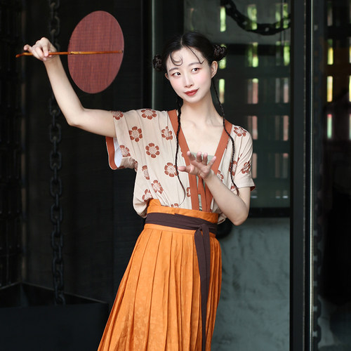 谜阿凰花临吴女唐褙子半臂唐制春夏季新中式女原创汉服显瘦半身裙