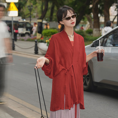 谜阿凰宋制红色上衣外套新中式