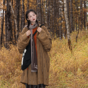 原创复原款 汉服套装 加厚外套宽松秋冬女士 湘叶北朝大褶 谜阿凰