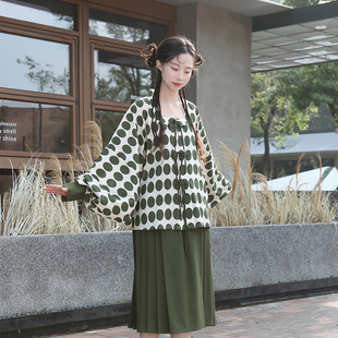 马面裙夏季 改良短款 日常通勤百搭绿色国风褶裙女 绿泡泡 谜阿凰
