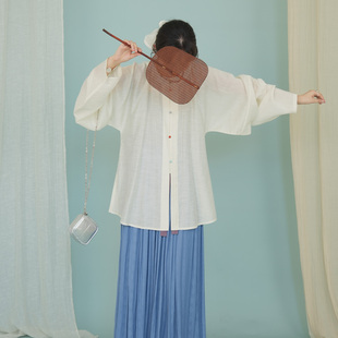 谜阿凰【清沐圆领衫】明制夏季清凉感天丝亚麻汉服小个子半身裙女