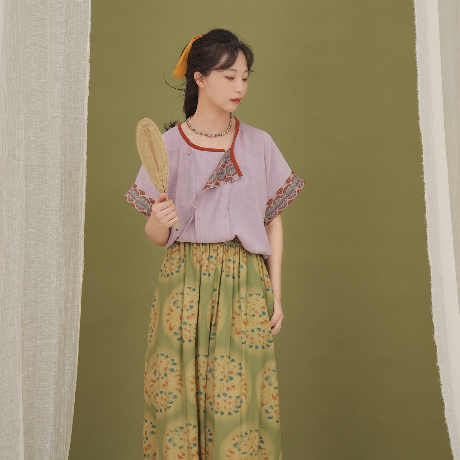 谜阿凰青曼灯笼裤唐制夏季汉服女图片