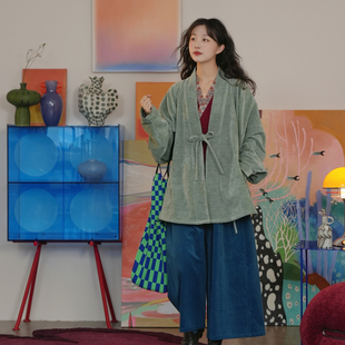 素秋冬复古廓形阔腿裤 明制汉服上衣秋冬国风汉元 女 青釉 谜阿凰