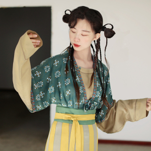 谜阿凰逍遥游垂领唐风半臂短衫唐背子圆领袍2023夏季新款原创汉服