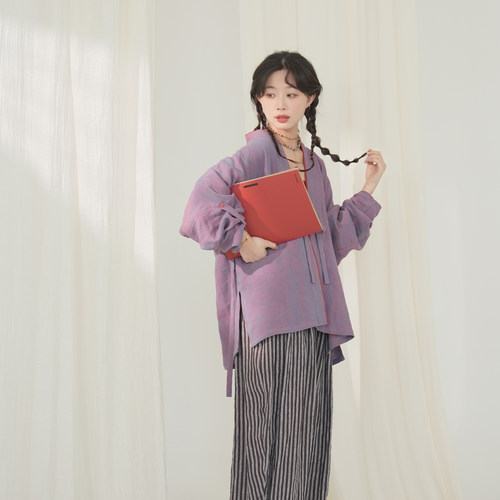 亚麻套装宋制飞机袖汉服夏女新款