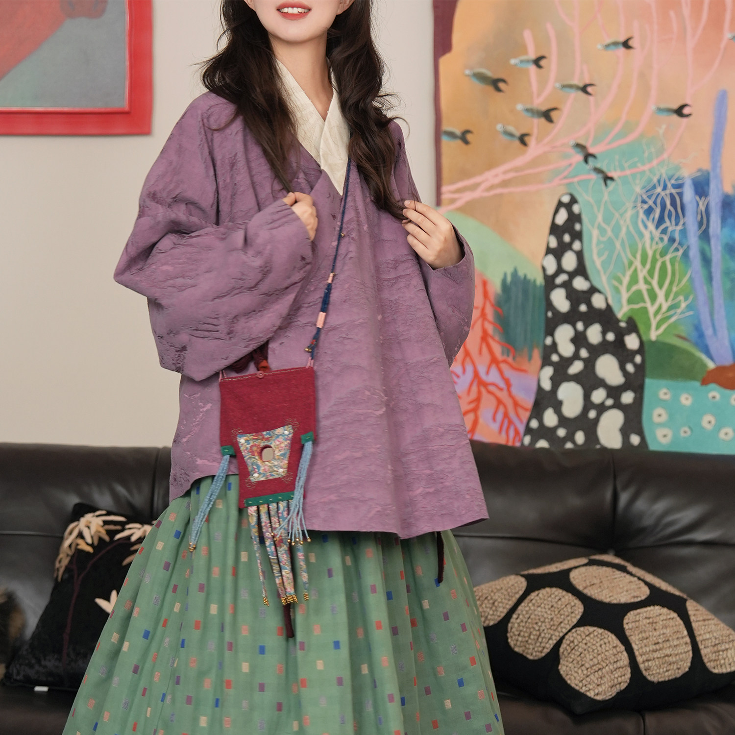 谜阿凰【烟峦弓袋袖】明制撞色上衣秋季日常可穿汉服半身裙女新款