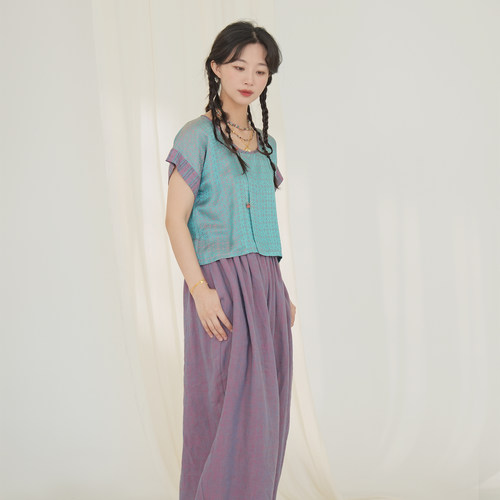 谜阿凰亚麻松紧腰阔腿裤汉元素