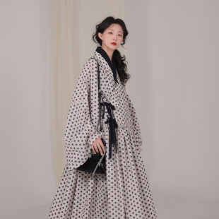 贴里汉服连衣裙女秋大放量宽松 复原明制色织琵琶袖 谜阿凰 心澜