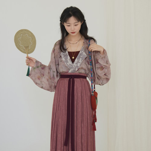 谜阿凰花涧梦圆领衫唐制汉服夏女
