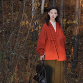 谜阿凰 红磨毛对穿交弓袋袖 明制汉服上衣冬红色拜年新年战袍女