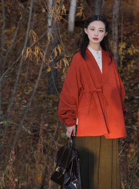 谜阿凰【红磨毛对穿交弓袋袖】明制汉服上衣冬红色拜年新年战袍女