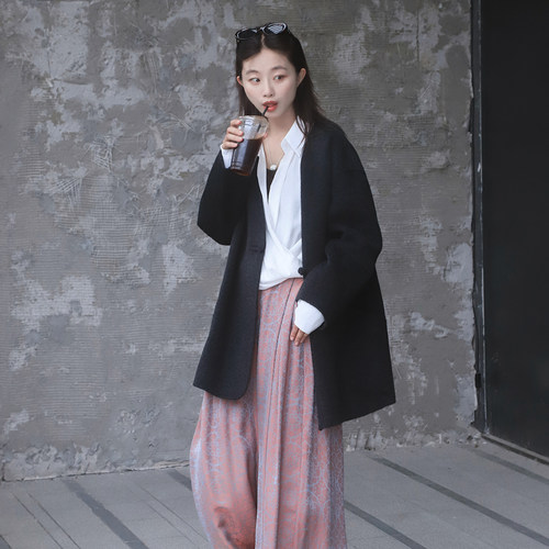 谜阿凰凉白开衬衫石蕊阔腿裤宋制国风改良日常显瘦春秋季原创汉服