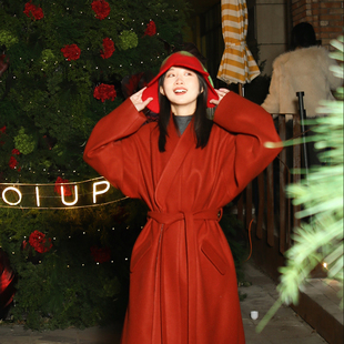 素新中式 羊毛高端长袍汉元 改良原创汉服 新款 谜阿凰朱染风衣秋冬季