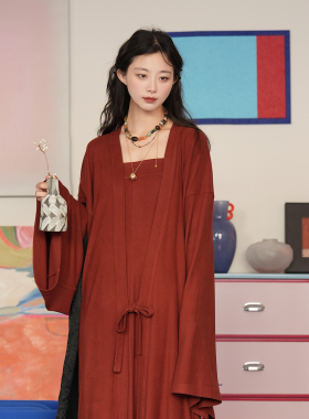 谜阿凰【蔷薇披衫】针织长开衫红色上衣吊带裙温婉气质女2026新款