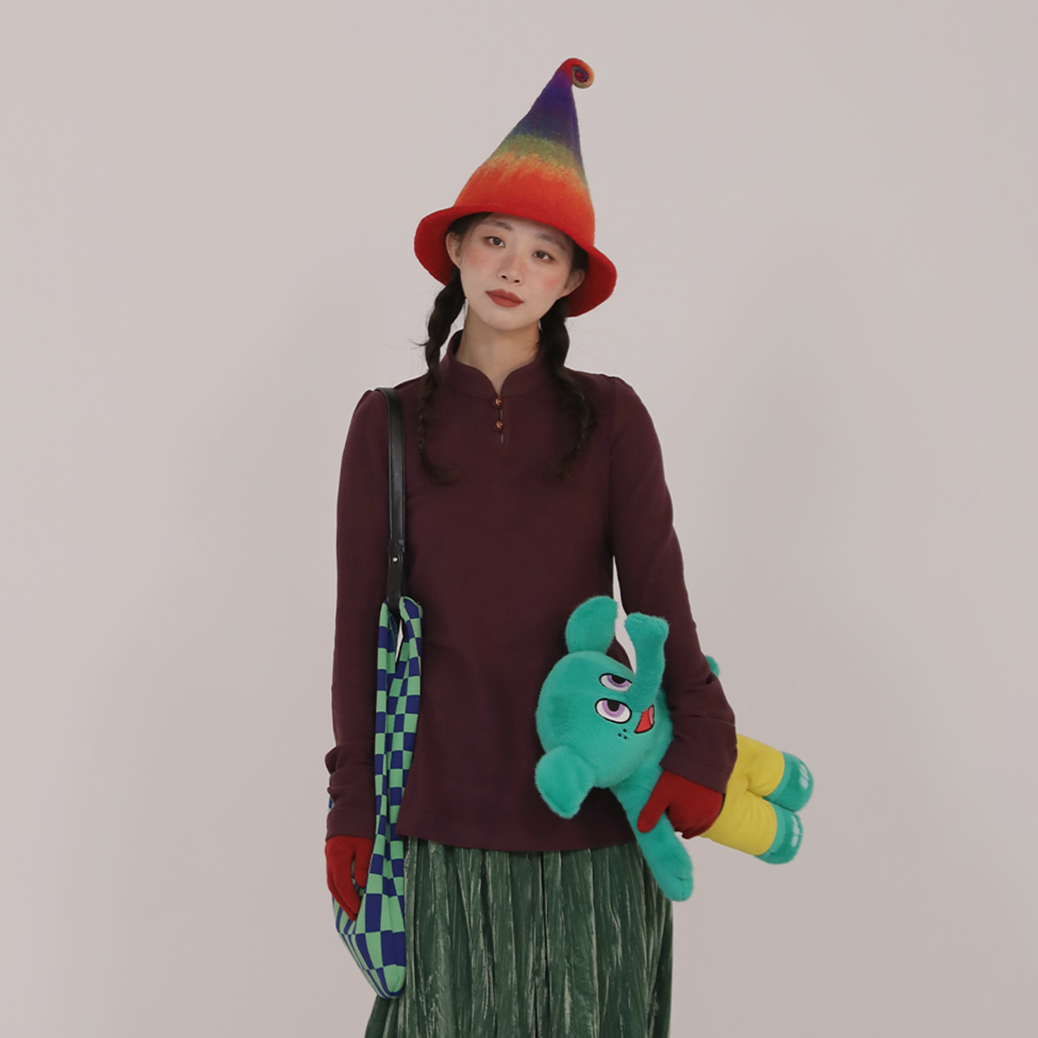 谜阿凰新中式长袖立领冬装纯色