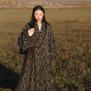 羊毛花呢重工外套秋冬日常复古女士汉元 长款 素 山续风衣 谜阿凰