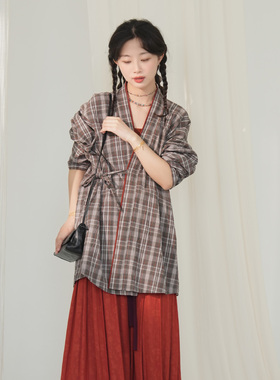 谜阿凰【格叙飞机袖】宋制大放量宽松汉服上衣新中式半身裙夏季女