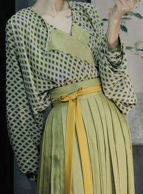 谜阿凰绿野仙踪印花雪纺唐制圆领短衫复古褶裙夏季汉服日常女上衣