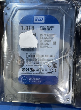 西数1T蓝盘WD10EZEX机械硬盘3.5寸SATA 西部数据1TB蓝盘台式机盘