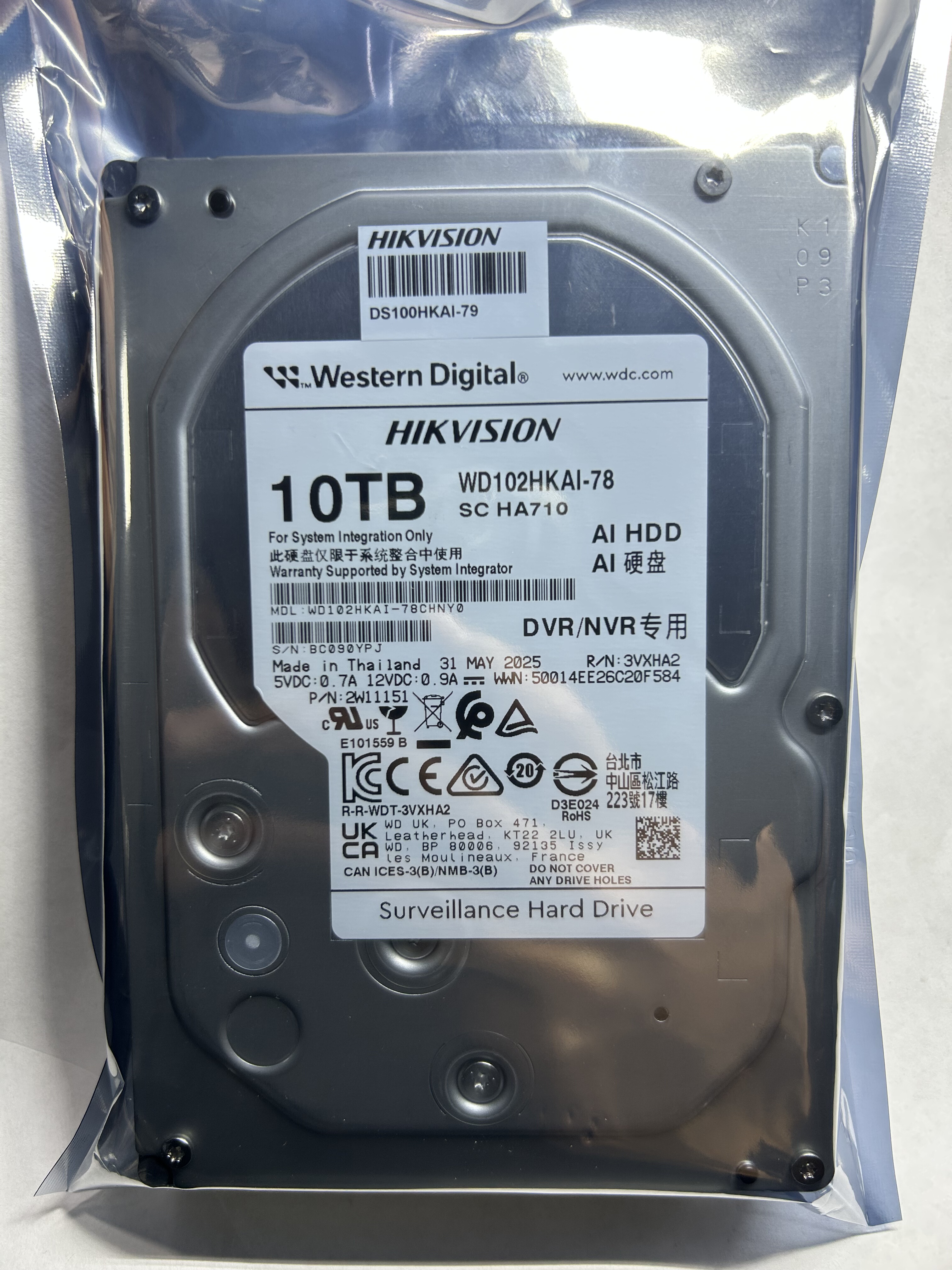 海康10T硬盘WD102HKAI-78监控硬盘海康威视8T机械硬