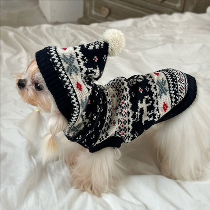 小型犬费尔岛连帽毛衣猫咪狗狗圣诞节衣服秋冬御寒保暖弹力柔软