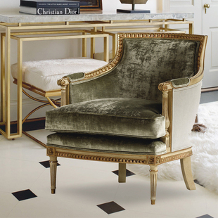 新古典羊羔绒卧室椅子 单人布艺休闲椅欧式 轻奢实木沙发椅法式 美式