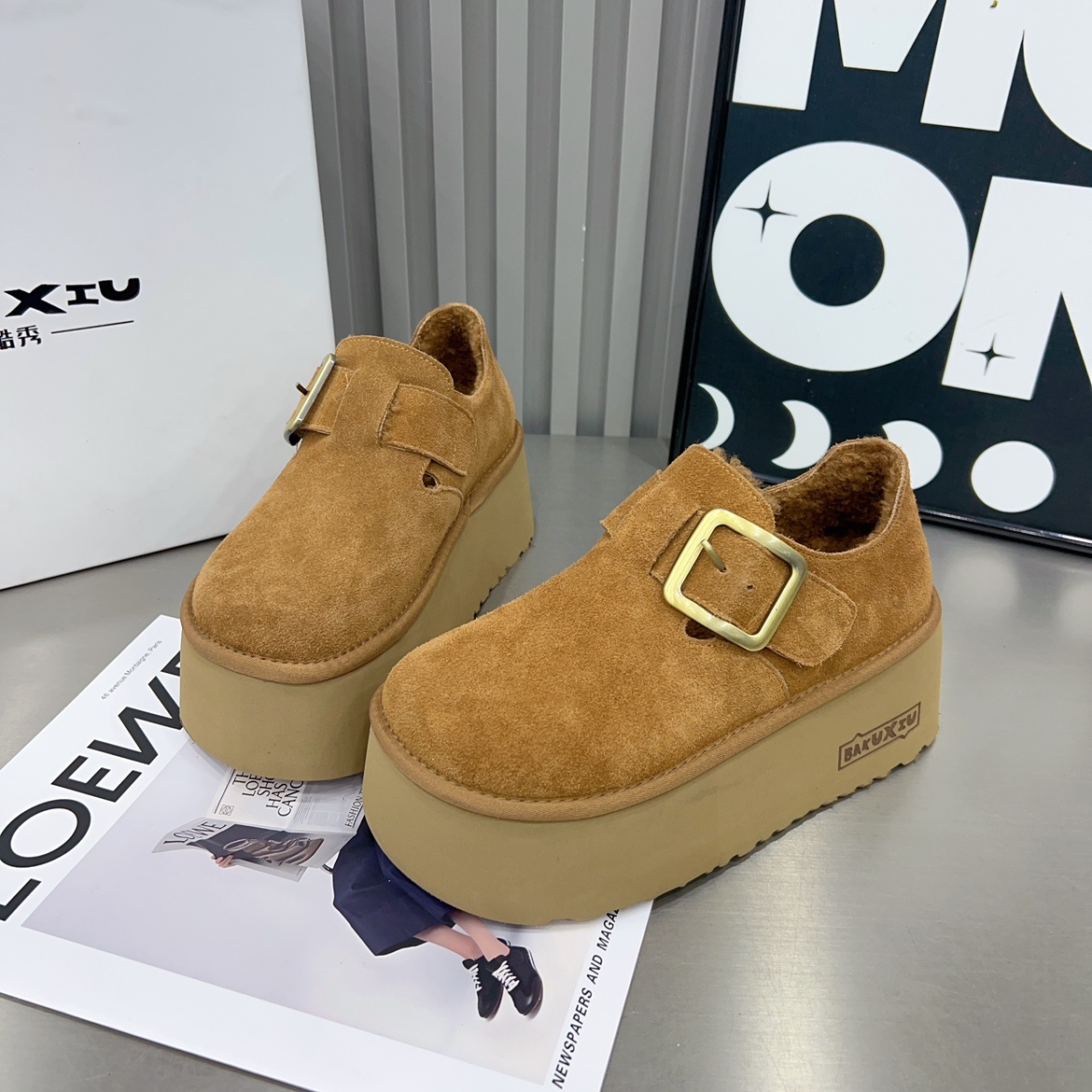 2025秋冬新款磨砂真皮厚底增高勃肯鞋女加绒保暖大头松糕底休闲鞋