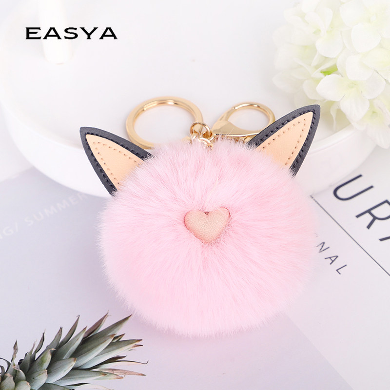 毛球钥匙扣韩国钥匙挂件女可爱毛绒粉嫩少女心萌猫钥匙链书包挂件