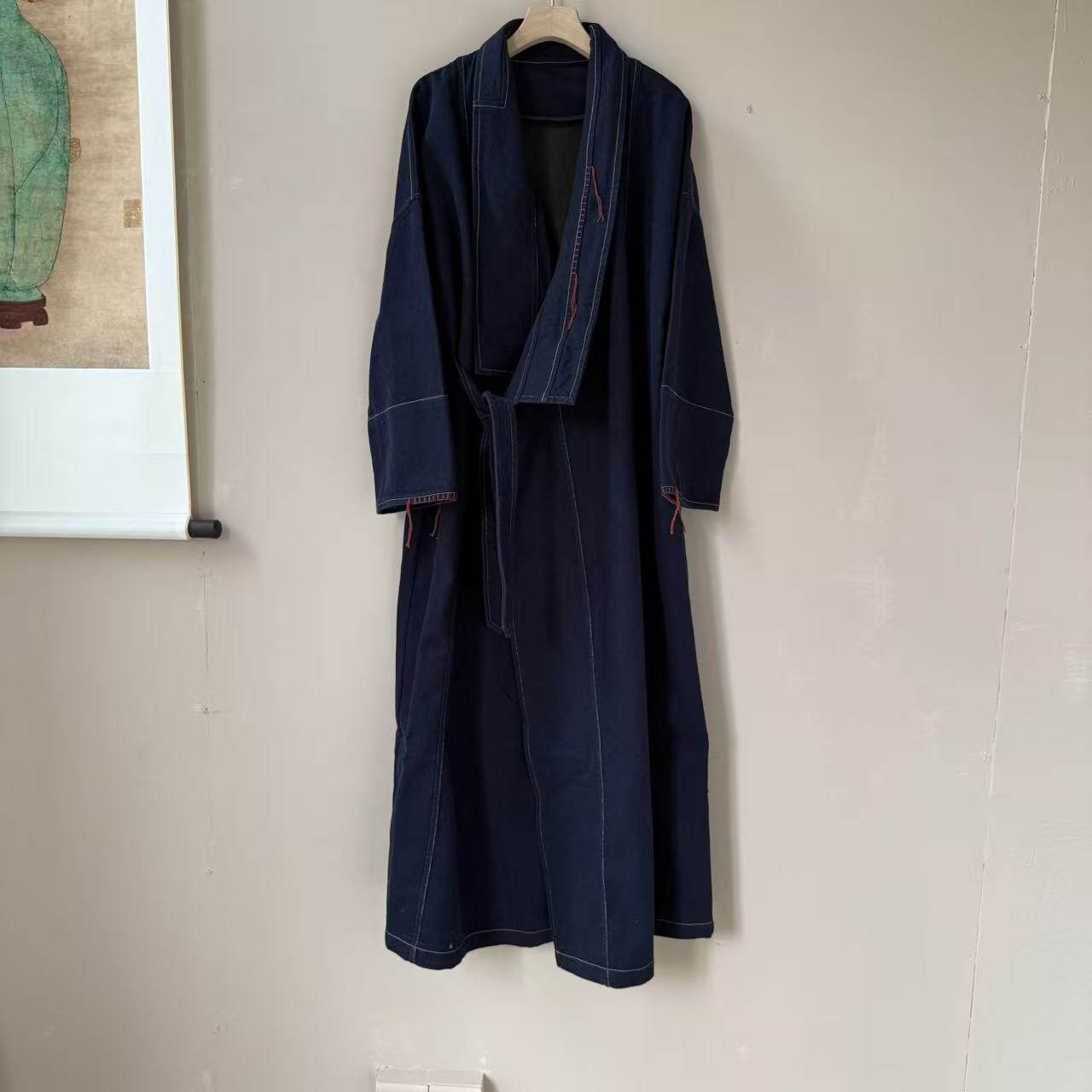 复古水洗藏蓝牛仔风衣外套1161