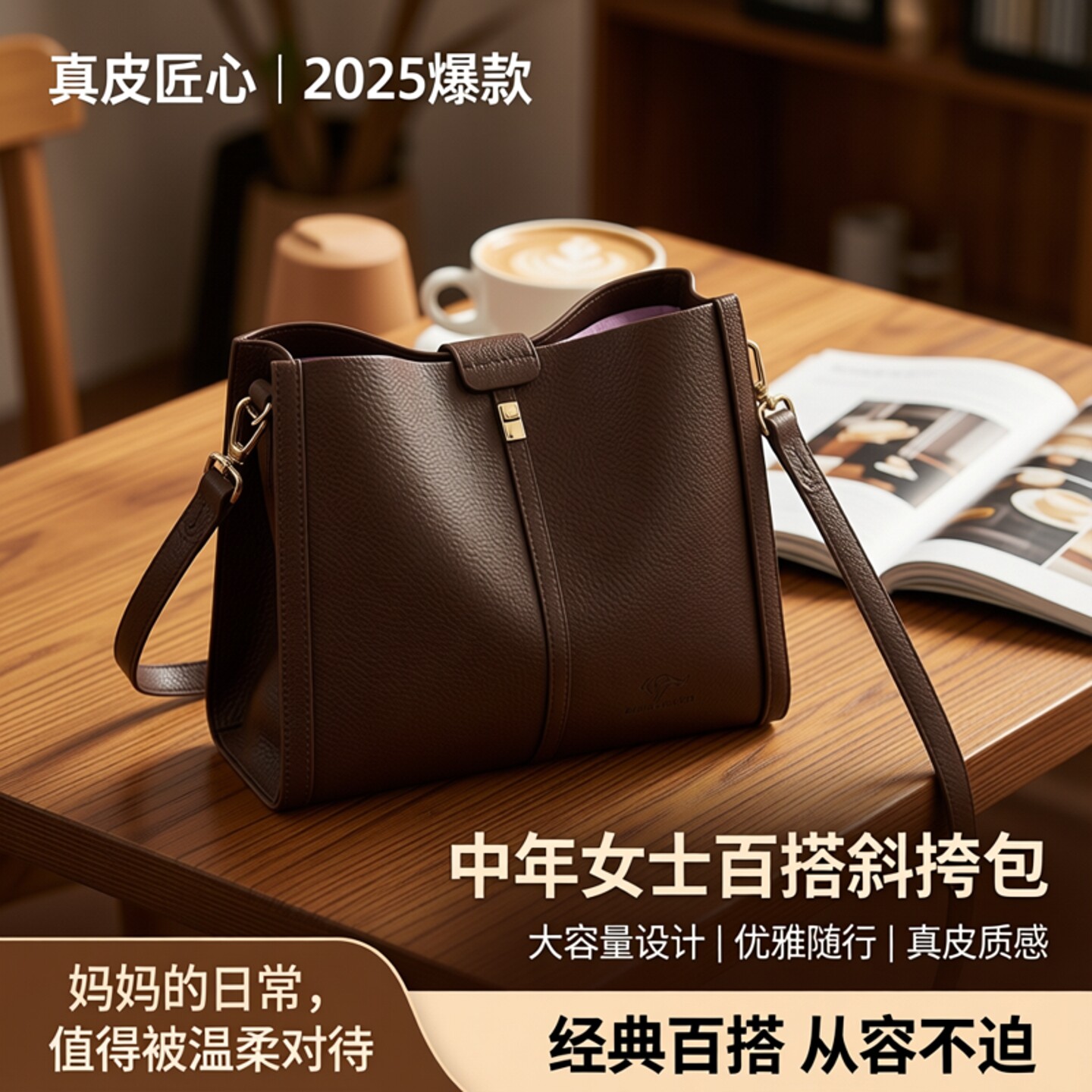 品牌真皮手提包女大容量2025爆款中年女士妈妈女包百搭斜挎牛皮包