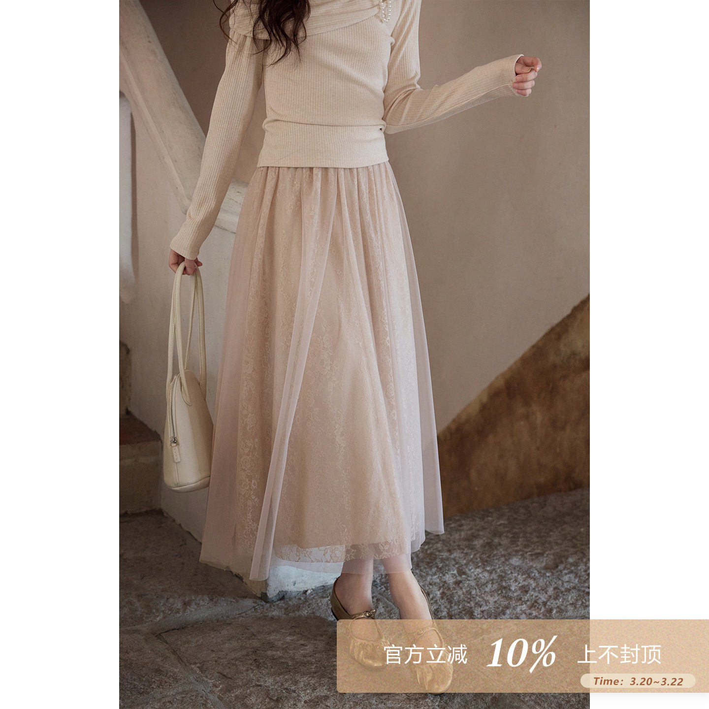 夕蒙2026新款春季韩系气质裙子小个子巨好看纱裙高腰浅卡其半身裙
