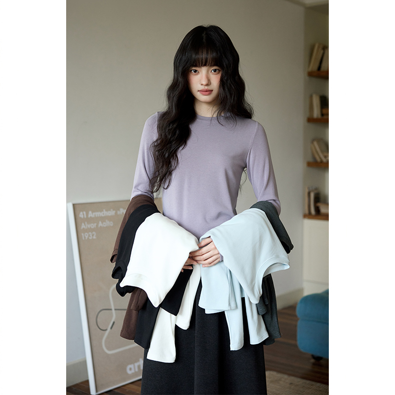 夕蒙2025新款冬季韩系内搭上衣打底衫洋气小个子修身圆领长袖t恤