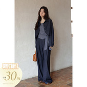 三件套 春秋韩系气质小个子设计感藏蓝外套吊带休闲裤 大额立减