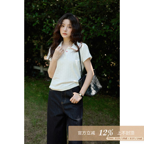夕蒙2026新款夏季韩系polo衫上衣气质好看百搭白色正肩短袖t恤女