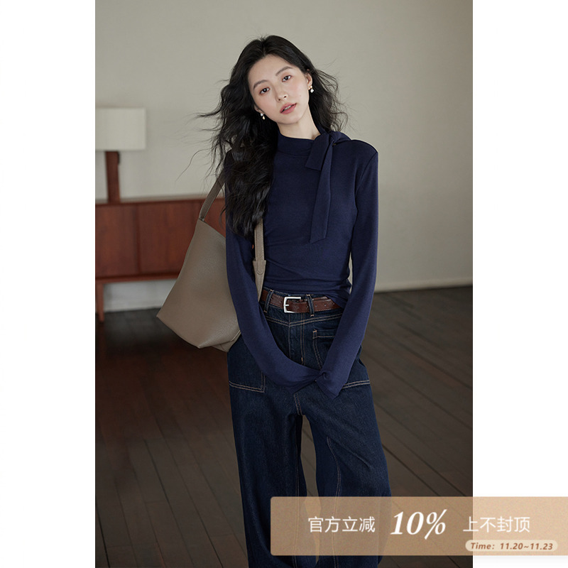 夕蒙2025新款春秋高级感打底衫内搭独特绝美小众别致上衣长袖t恤