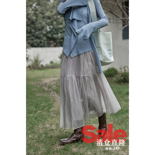 【反季清仓】早春韩系漂亮好看裙子独特设计感长款灰色直筒半身裙