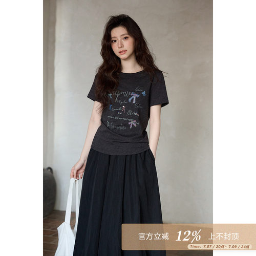 夕蒙2026新款春季韩系气质上衣小个子小众独特卡通套头短袖t恤女