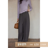 春季 韩系小个子裤 子时尚 夕蒙2026新款 洋气高级感阔腿灰色休闲裤 女