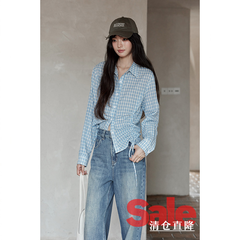 夕蒙2025新款早秋韩系气质上衣减龄小衫洋气小众独特格纹长袖衬衫