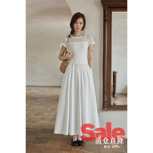【夏末清仓】夏季韩系好看奶乖裙子收腰白色拼接a字短袖连衣裙女