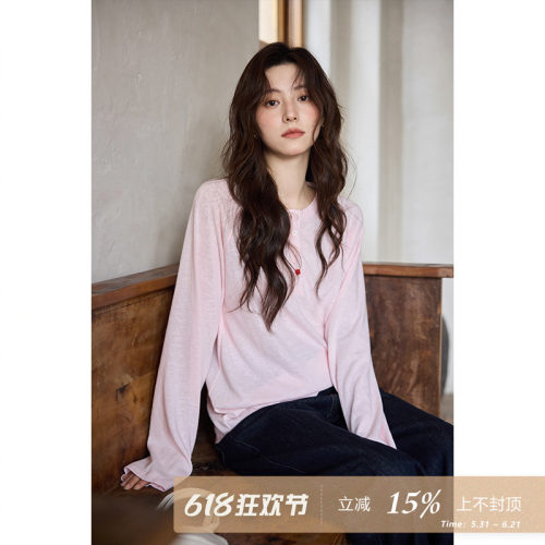 夕蒙2026新款春韩系别致气质上衣绝美独特小众不撞款粉色长袖t恤