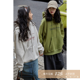 夕蒙2025新款 秋冬宽松小个子慵懒风加绒连帽卫衣女气质ins潮上衣