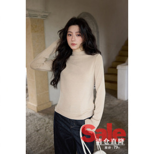 清仓秒杀 独特漂亮正肩长袖 冬季 修身 t恤 韩系半高领内搭打底衫