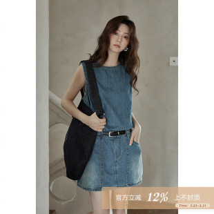 夕蒙2026新款 复古牛仔连衣裙女 夏韩系裙子小个子小众独特别致无袖