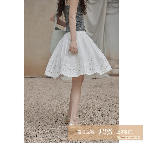夕蒙2026新款春夏韩系漂亮好看裙子独特设计感白色镂空a字半身裙