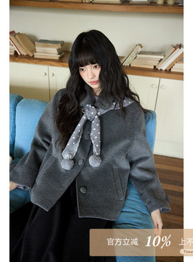 夕蒙2025新款冬季慵懒高级感独特小众洋气气质夹棉灰色毛呢厚外套