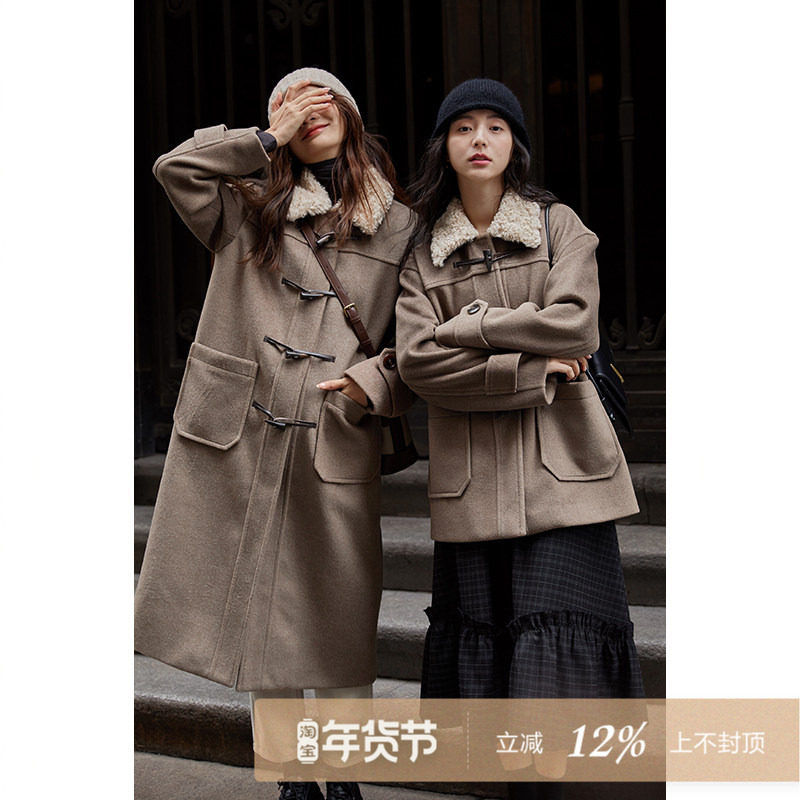 夕蒙2025新款高级感气质短款小个子毛呢外套加厚牛角扣大衣女秋冬,女装/女士精品,毛呢外套,淘宝优惠券,粉丝福利购,淘宝优惠卷