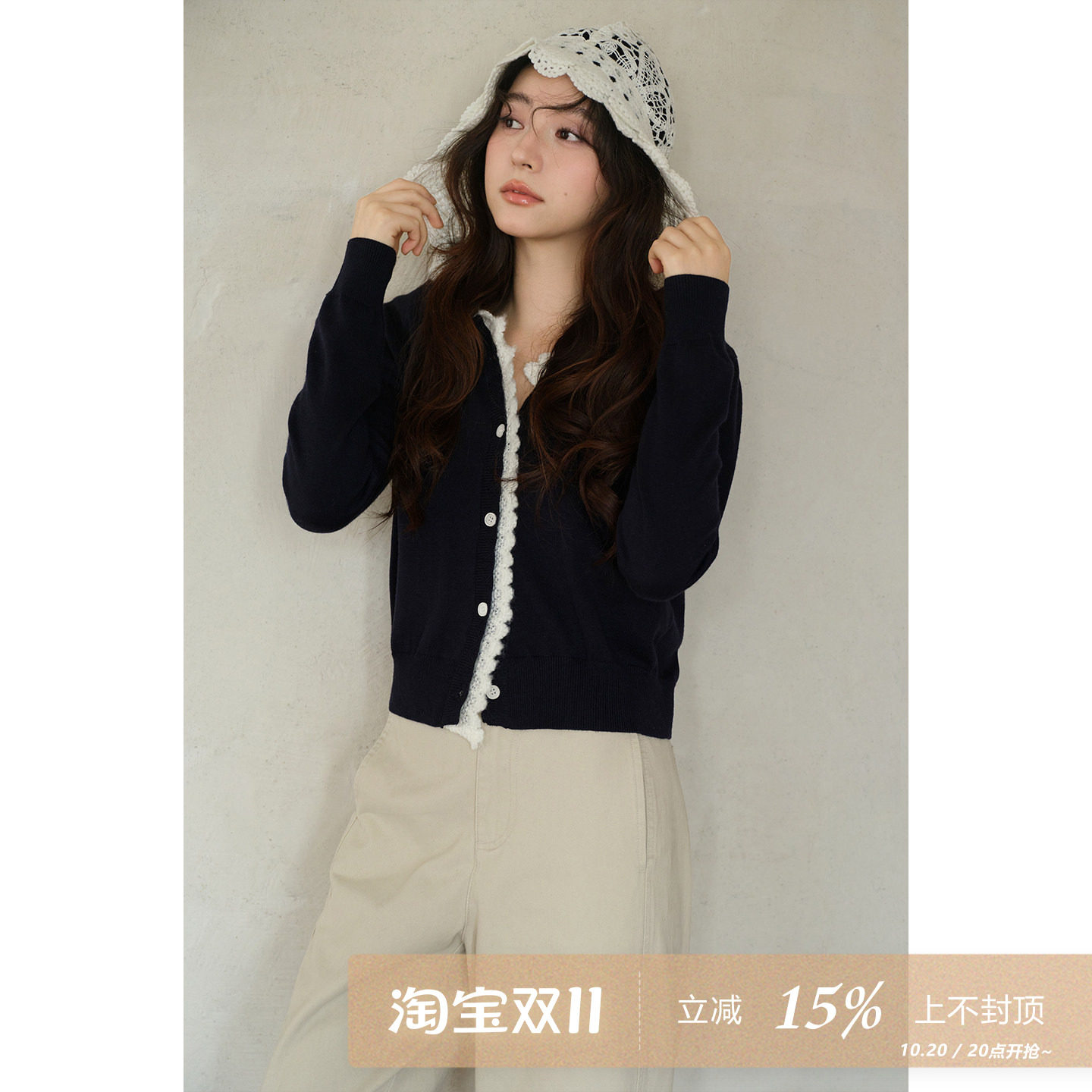 夕蒙2026新款秋冬韩系撞色连帽毛衣开衫复古修身显瘦短款针织衫女